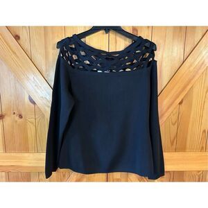 Justin Laurent black long sleeve blouse with holes neck Size Large (0692)